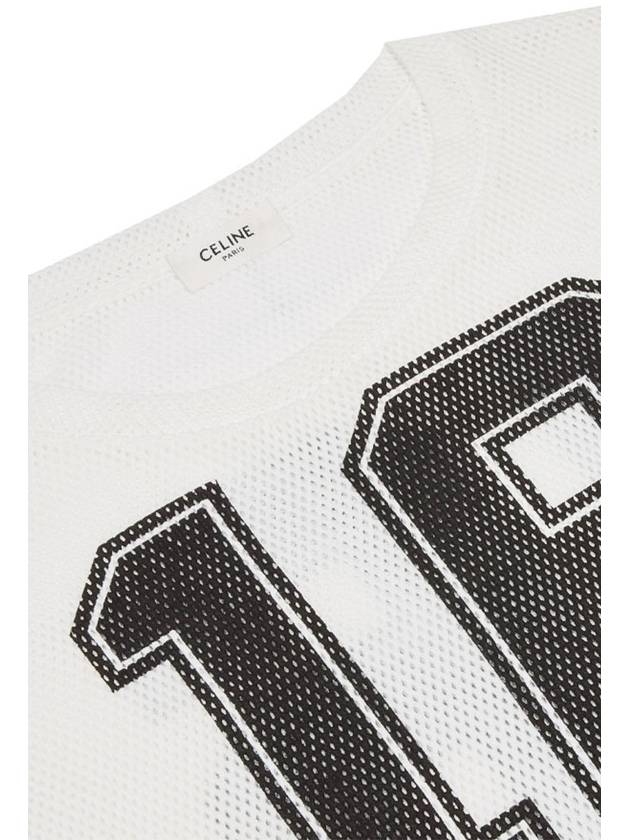 Women's 16 Print Jersey Mesh Crop Short Sleeve T-Shirt Black White - CELINE - BALAAN 4