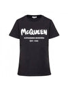 Women's Graffiti Logo Short Sleeve T-Shirt Black - ALEXANDER MCQUEEN - BALAAN 1