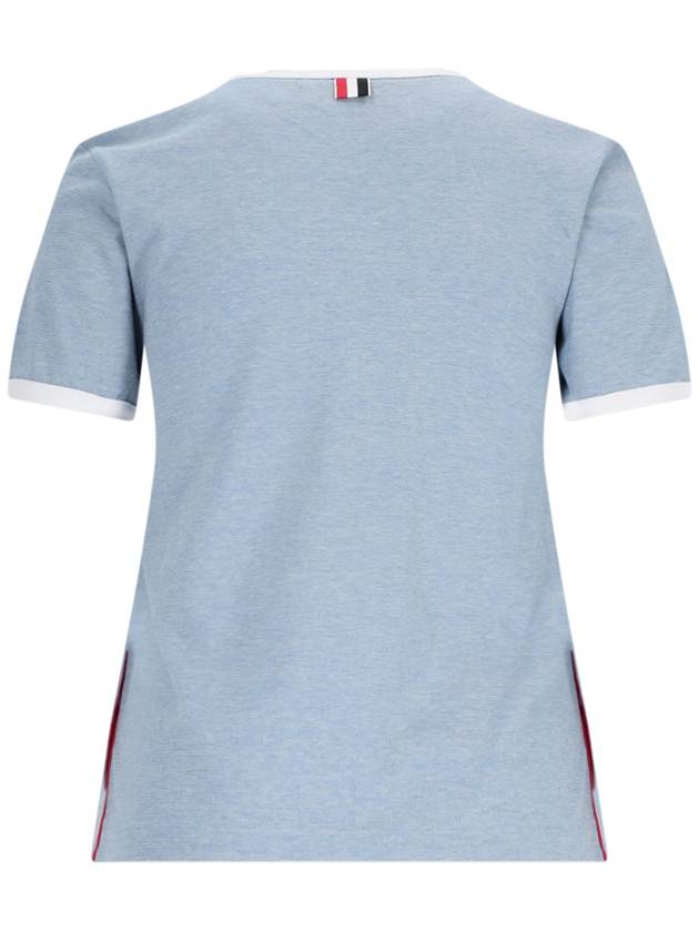 Women's Melange Jersey Ringer Short Sleeve T-Shirt Light Blue - THOM BROWNE - BALAAN 3