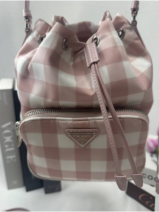 Re Nylon Pink Check Bucket Bag Mini 1BH038 - PRADA - BALAAN 4