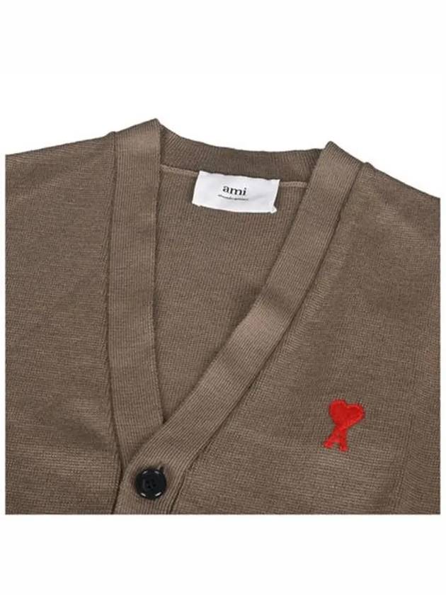 Small Heart Logo Wool Cardigan Beige - AMI - BALAAN.