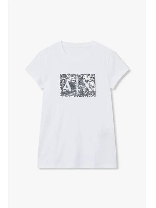 Women s Change Sequin Logo T Shirt White - ARMANI EXCHANGE - BALAAN 1