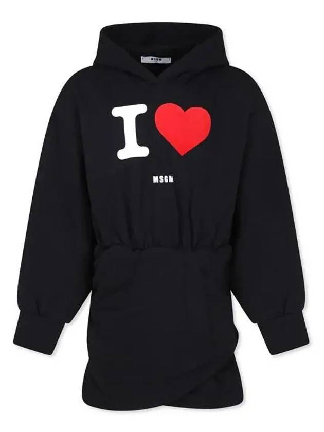 Kids I Love Logo Hooded Jersey Dress - MSGM - BALAAN 1