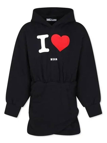 Kids I Love Logo Hooded Jersey Dress - MSGM - BALAAN 1