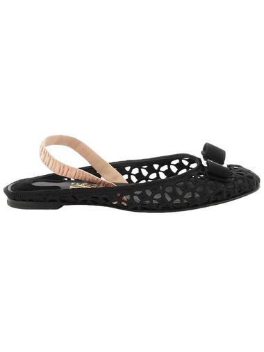 Salvatore Vara Bow Crochet Flats Black - SALVATORE FERRAGAMO - BALAAN 1