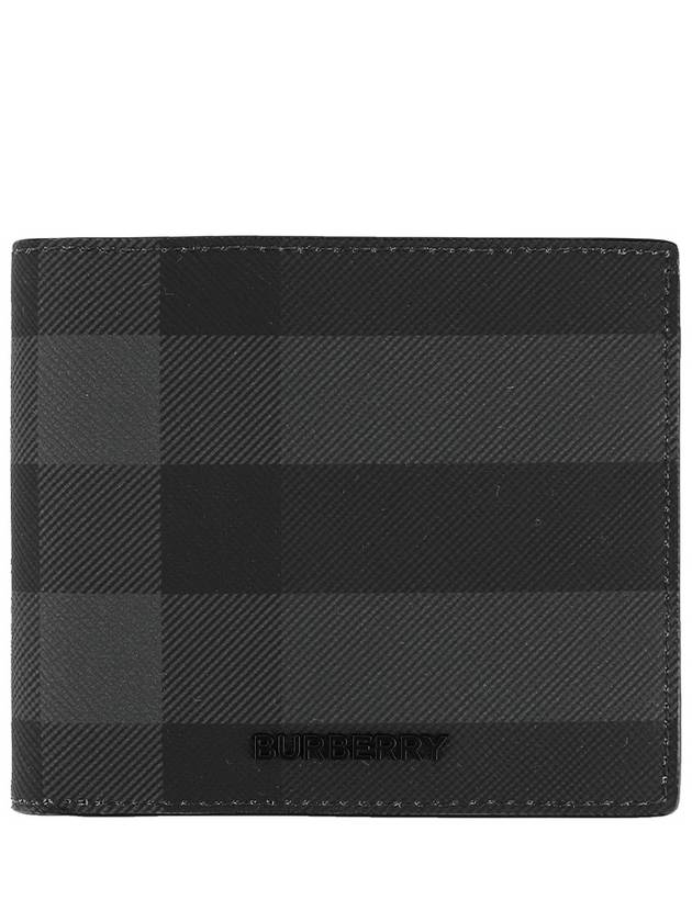 Check And Leather Half Wallet Charcoal - BURBERRY - BALAAN 2