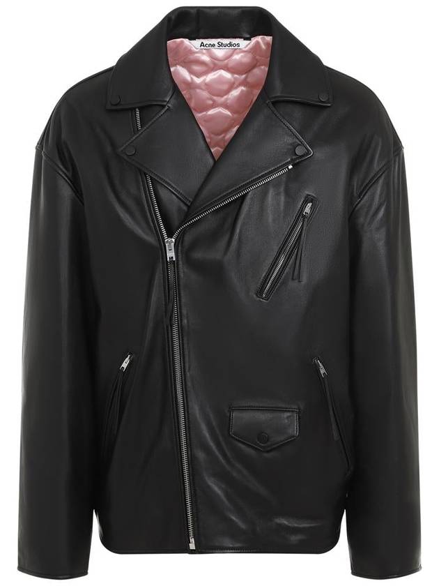 Leather Zip-Up Biker Jacket Black - ACNE STUDIOS - BALAAN 2