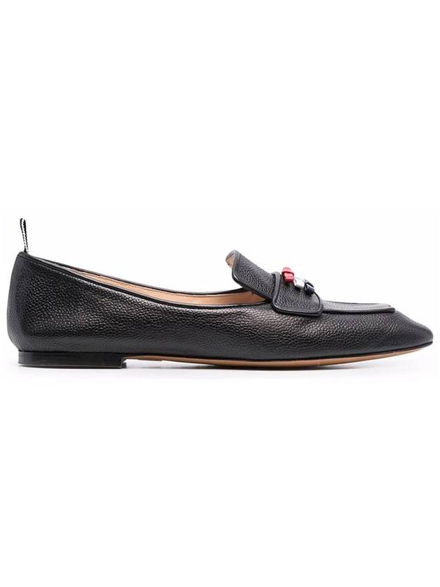 Women's Pebble Grain Leather Flexible Leather Sole 3 Bow Loafer Black - THOM BROWNE - BALAAN 2