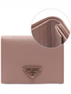 Gold Triangle Logo Saffiano Half Wallet Pink Beige - PRADA - BALAAN 2