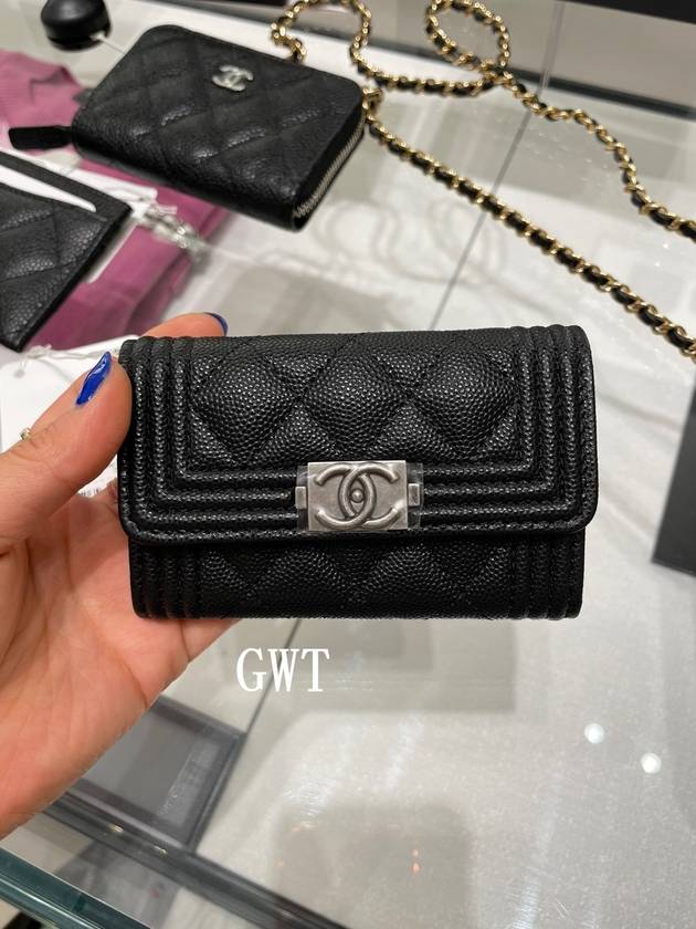 Boy  Flap Card Holder Grained Calfskin Ruthenium Black - CHANEL - BALAAN 6