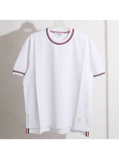 RWB Trimmed Cotton Short Sleeve T-Shirt White - THOM BROWNE - BALAAN 2