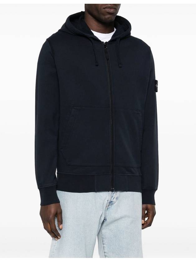 Cotton Fleece Garment Dyed Zip Up Hoodie Navy - STONE ISLAND - BALAAN 4