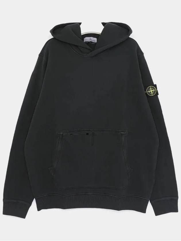 Old Effect Cotton Diagonal Fleece Hoodie Black - STONE ISLAND - BALAAN 3