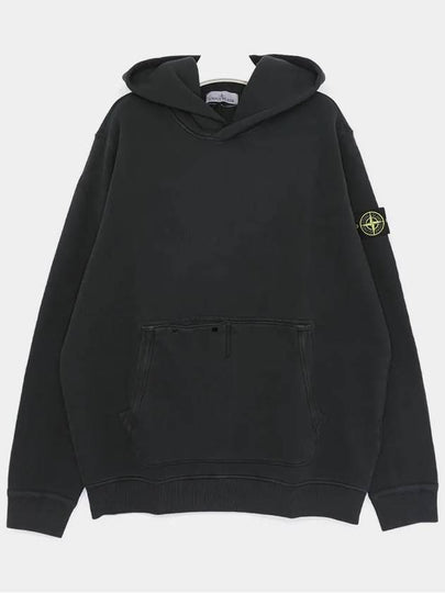 Old Effect Cotton Diagonal Fleece Hoodie Black - STONE ISLAND - BALAAN 2