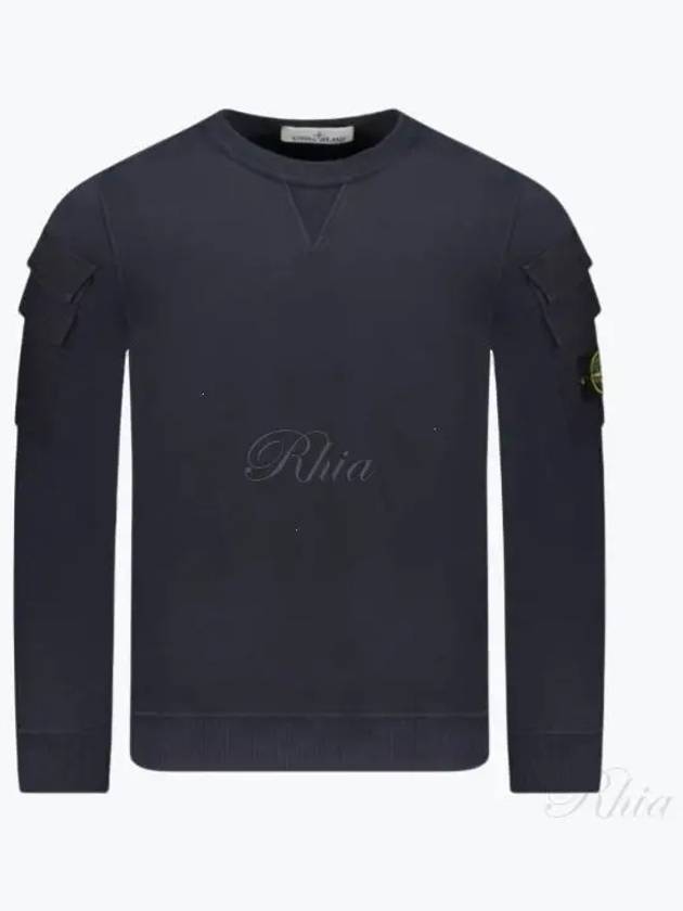 Garment Dyed Double Pocket Brushed Cotton Fleece Sweatshirt Navy - STONE ISLAND - BALAAN 2