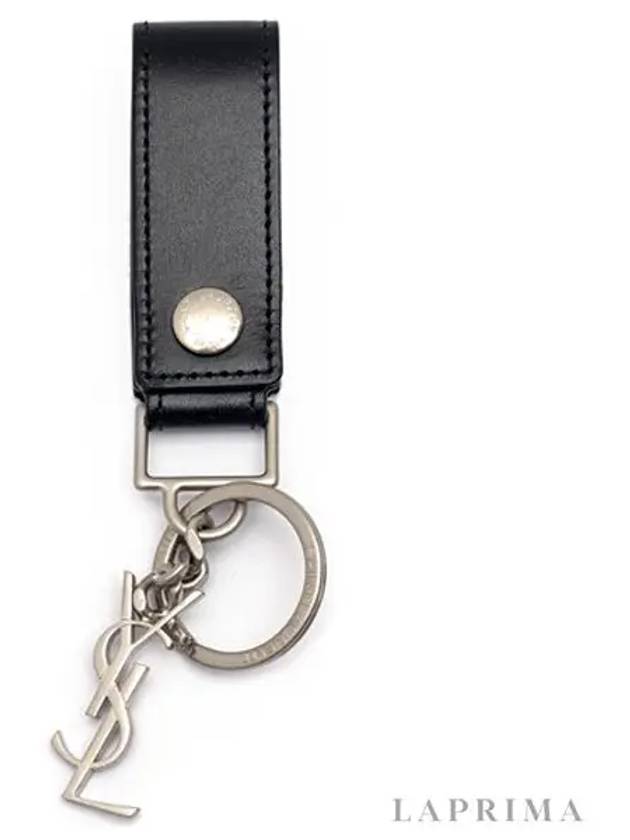 Monogram Leather Key Holder Black Silver - SAINT LAURENT - BALAAN 3