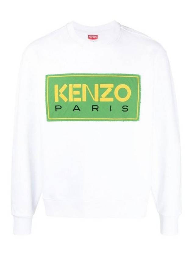 Paris Logo Patch Print Round Neck Cotton Sweatshirt White - KENZO - BALAAN 2