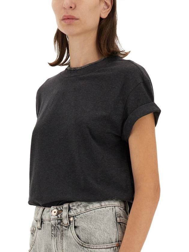 Crew Neck Turn-Up Sleeve Short Sleeve T-Shirt Dark Grey - BRUNELLO CUCINELLI - BALAAN 6