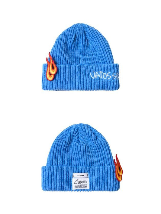 Flame Patch Embroidered Beanie Sky Blue - STIGMA - BALAAN 1