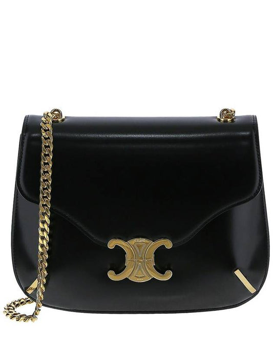 Chain Besace Triomphe Leather Shoulder Bag Black - CELINE - BALAAN.