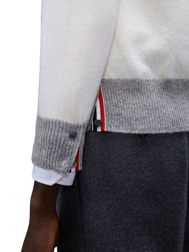 V-Neck 4-Bar Wool Cardigan White - THOM BROWNE - BALAAN 6