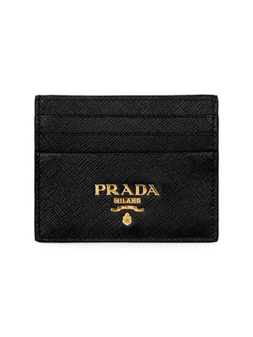 Logo Leather Card Wallet Black - PRADA - BALAAN 1