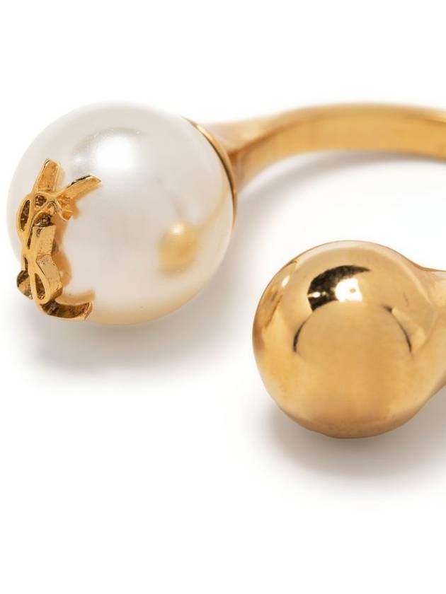 YSL Logo Pearl Ring Aging Brass Gold - SAINT LAURENT - BALAAN 4