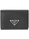 Triangle Logo Saffiano Leather Half Wallet Black - PRADA - BALAAN 3