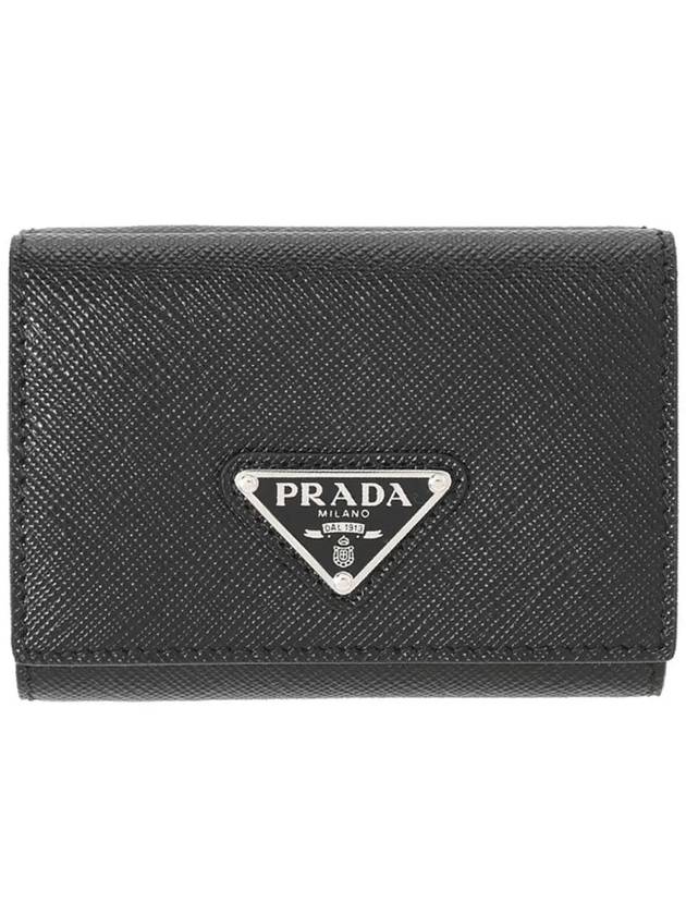 Triangle Logo Saffiano Leather Half Wallet Black - PRADA - BALAAN 3