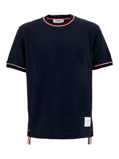 RWB Trimmed Cotton Short Sleeve T-Shirt Navy - THOM BROWNE - BALAAN 2