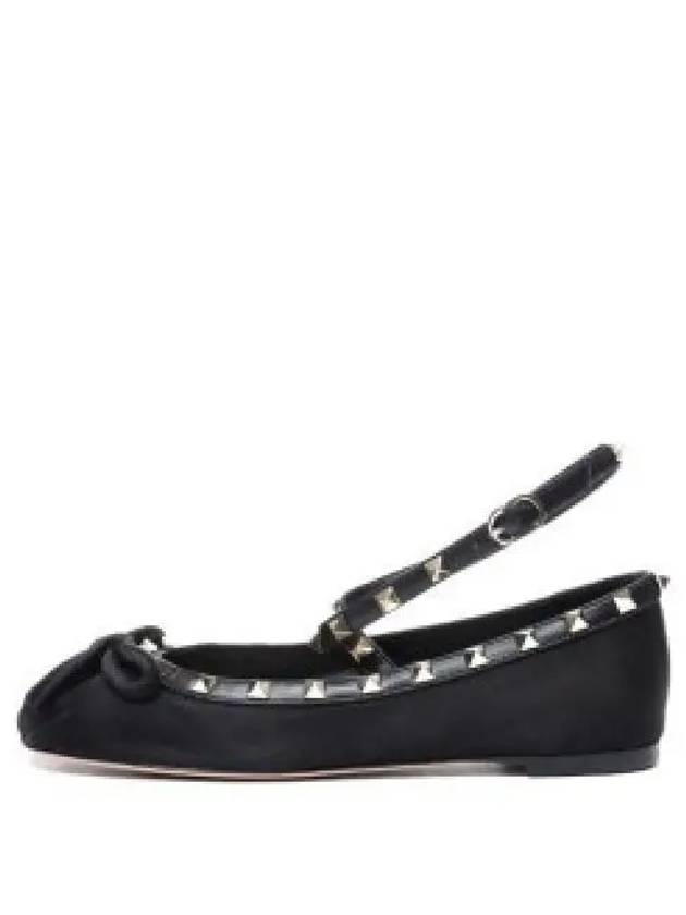 Rockstud Satin Ballerina Flat Shoes Black - VALENTINO - BALAAN 2