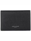 Business Flap in Grain De Poudre Embossed Leather Card Wallet Black - SAINT LAURENT - BALAAN 2