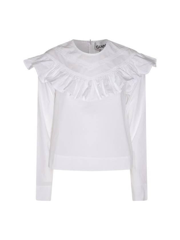 Poplin Frill Cotton Blouse White - GANNI - BALAAN 1