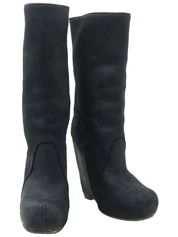 Black leather wedge heel women s long boots - RICK OWENS - BALAAN 1