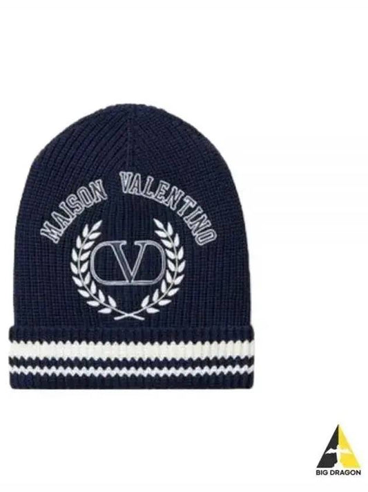 V Logo Beanie Navy - VALENTINO - BALAAN 1