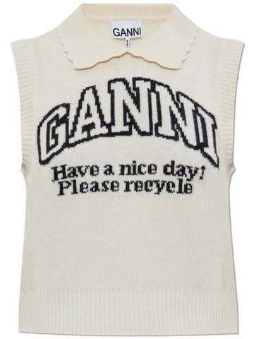 Ganni Vest With Logo, Women's, White - GANNI - BALAAN 1