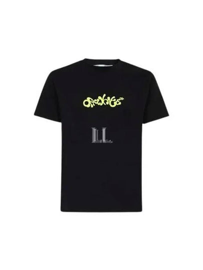 Arrow Neon Velour Lettering Short Sleeve T-Shirt Black - OFF WHITE - BALAAN 2