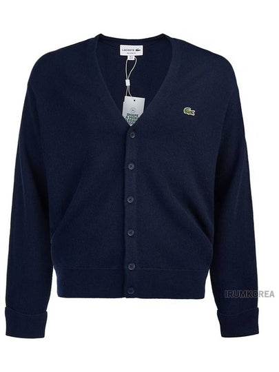 Relaxed Fit Button Wool Cardigan Night Blue - LACOSTE - BALAAN 2