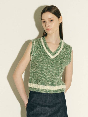 Wool Blend Knit Vest Green - JUN BY JUN K - BALAAN 1