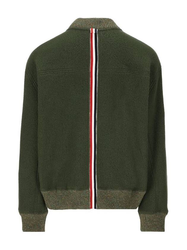 Fleece Stripe Wool Bomber Jacket Dark Green - THOM BROWNE - BALAAN 3