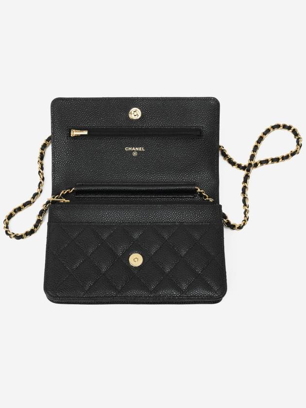 Classic Wallet On Chain Crossbody Bag Grained Calfskin Gold Black - CHANEL - BALAAN 3