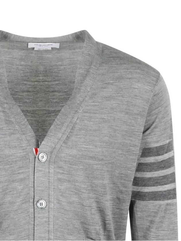 4-Bar Stripe Sustainable Merino Wool Cardigan Grey - THOM BROWNE - BALAAN 5