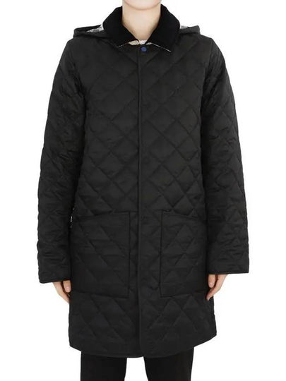 Kids Corduroy Collar Diamond Hooded Quilted Jacket Black - BURBERRY - BALAAN 2