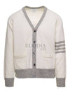 V-Neck 4-Bar Wool Cardigan White - THOM BROWNE - BALAAN 10