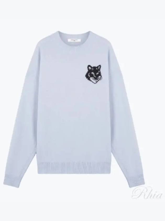 Intarsia Fox Head Comfort Knit Top Sky Blue - MAISON KITSUNE - BALAAN 2