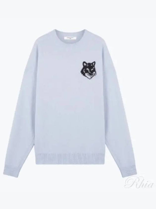 Intarsia Fox Head Comfort Knit Top Sky Blue - MAISON KITSUNE - BALAAN 2