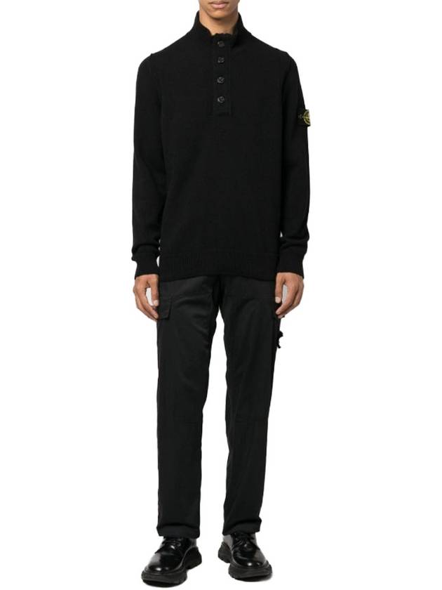 Wappen Patch Half Button Lambswool Knit Top Black - STONE ISLAND - BALAAN 3