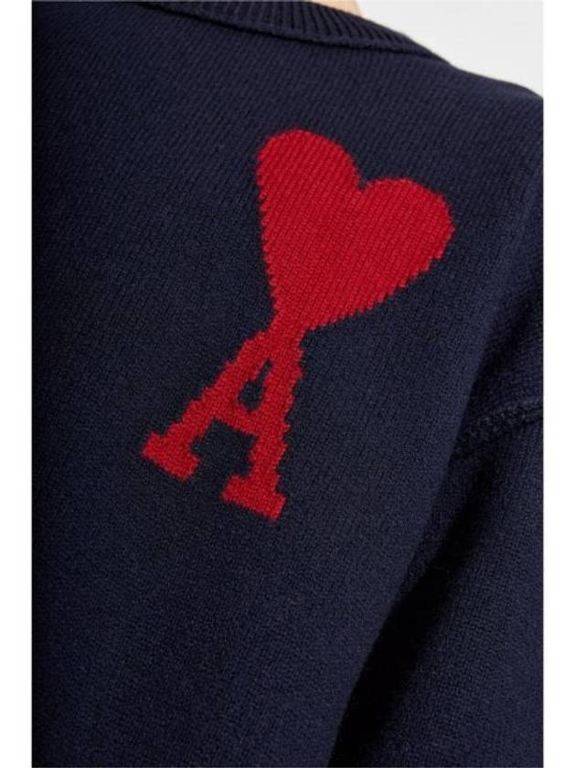 Big Heart Logo Wool Knit Top Navy - AMI - BALAAN 3