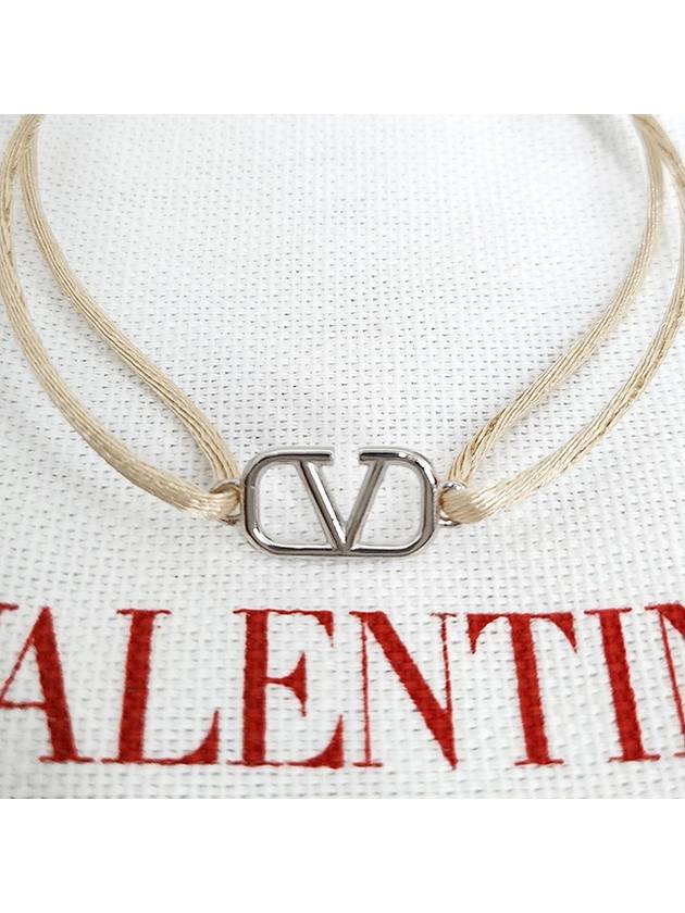 Silver V Logo Signature Bracelet Beige - VALENTINO - BALAAN 5