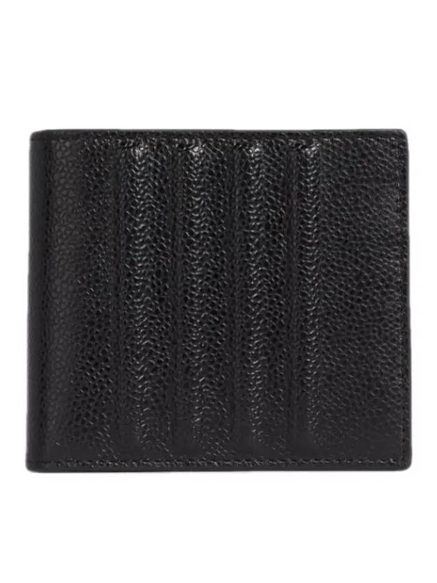 Pebble Grain Leather Debossed 4 Bar Billfold Half Wallet Black - THOM BROWNE - BALAAN 3